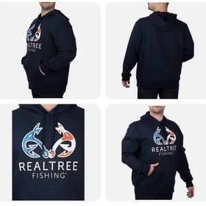 NWT Realtree Antler Logo Flag Fishing Navy Men Graphic Hoodie 2XL